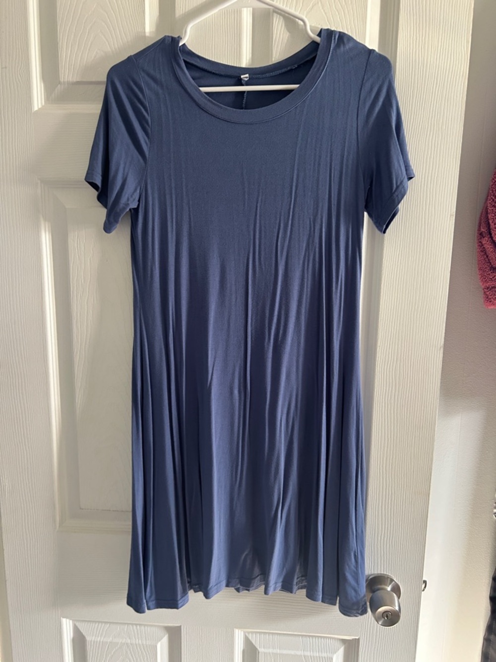 Blue Short-Sleeve A-Line Dress